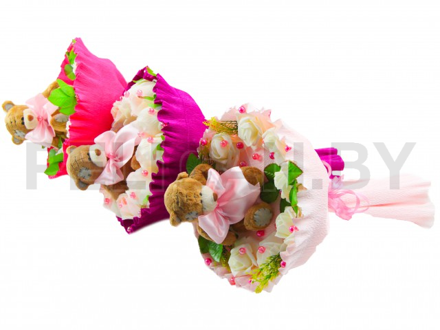 БУКЕТ МИШКА В РОЗАХ